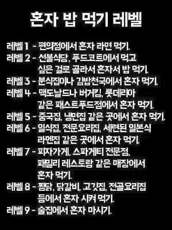 혼자 밥먹기 레벨의 만렙은? | 인스티즈