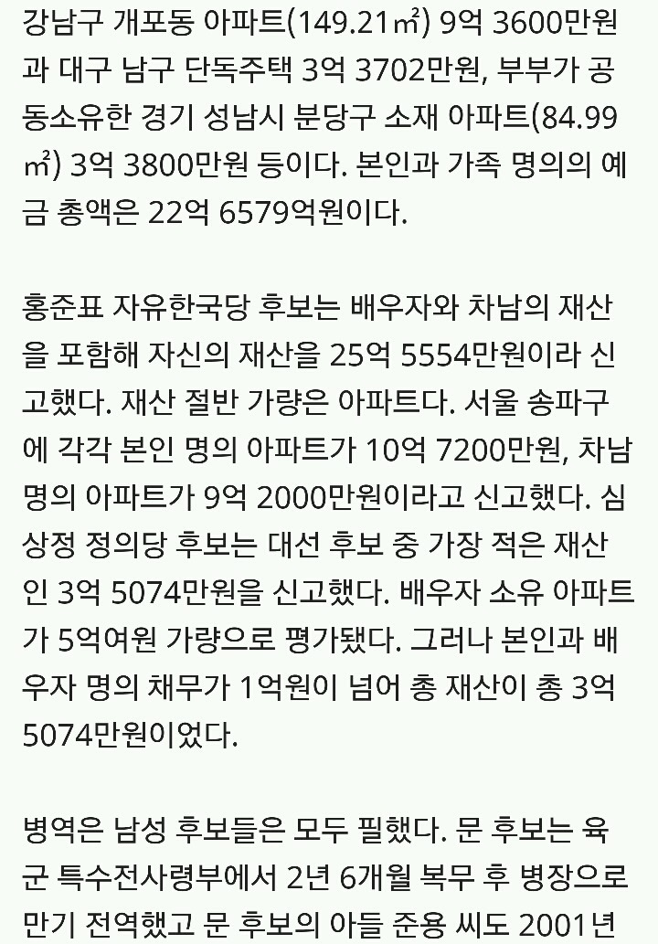 대선후보 재산 공개, 안철수 빼면 평균 23억 9900만원 | 인스티즈