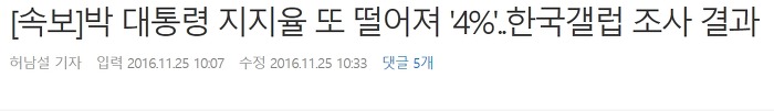 박근혜 지지율 4% (한국갤럽) | 인스티즈