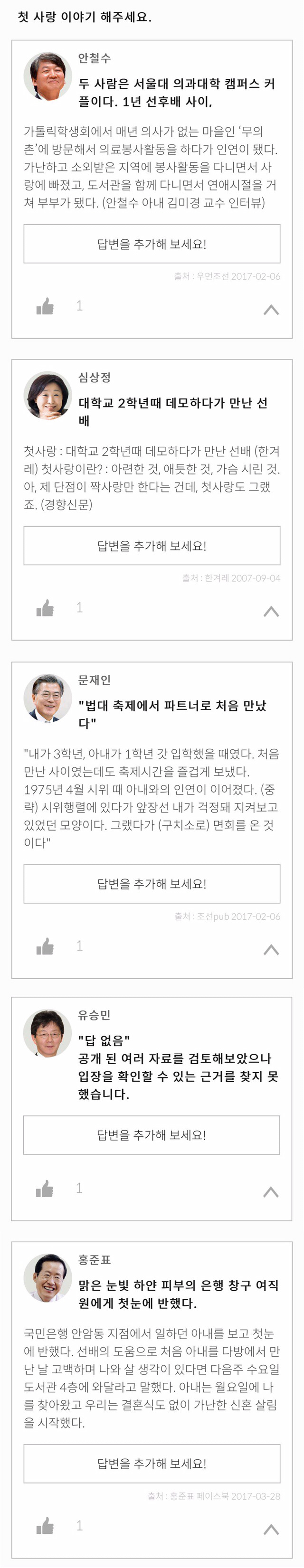 당신의 첫사랑은? : 주요 대선주자들에게 물어봄 | 인스티즈