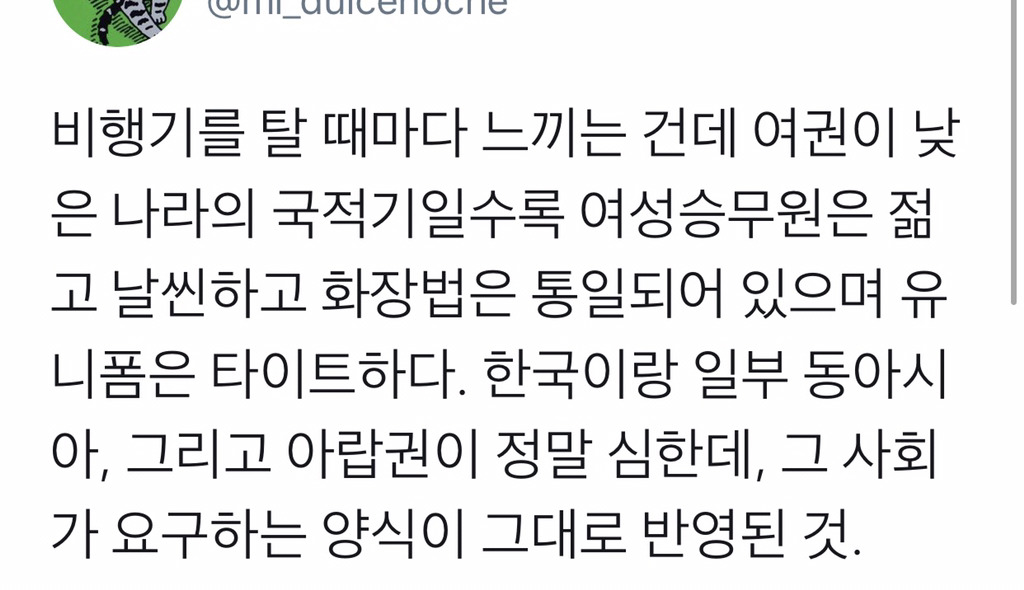 여권이 낮은 나라의 국적기일수록 승무원은 젊고 날씬하다.twt | 인스티즈